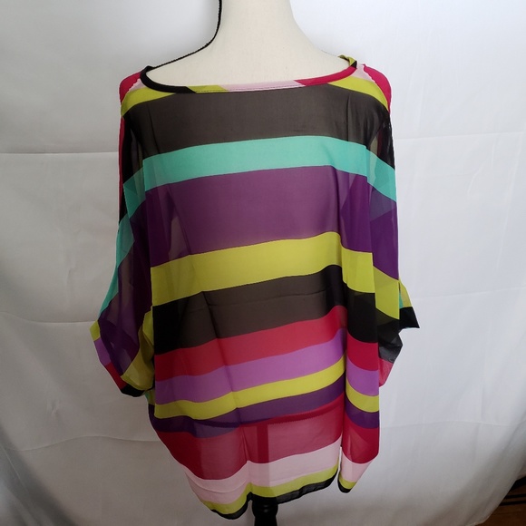 Striped sheer chiffon high low blouse top pink - Picture 3 of 6